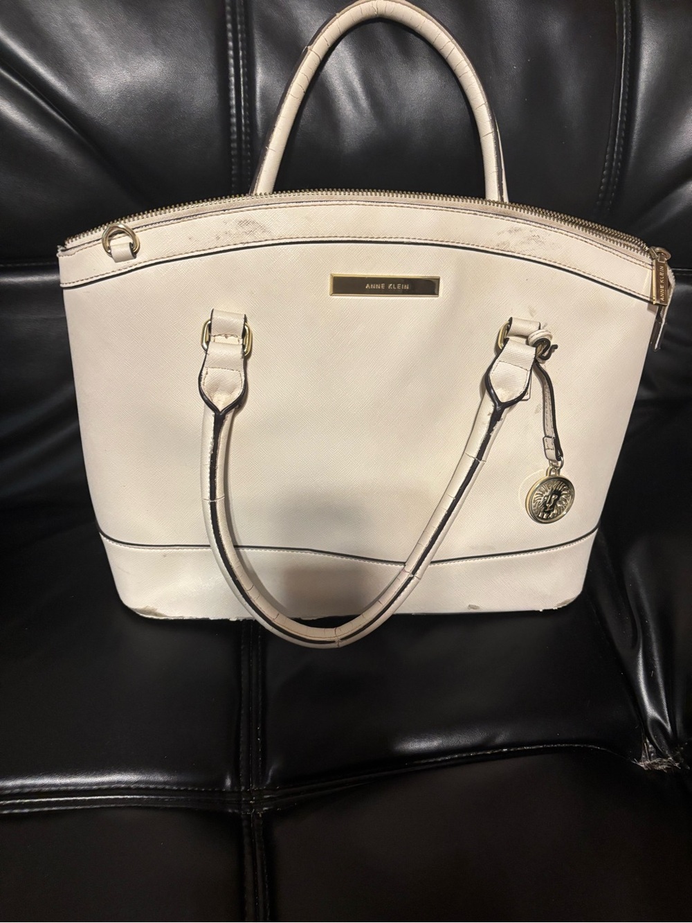 Anne Klein Ivory Structured Tote with Gold Accents